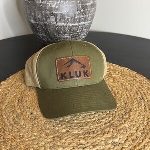 KLUK Summit Trucker Hat Olive Green Leather Patch Snapback Adjustable